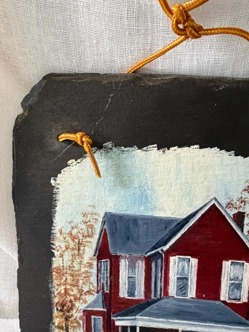 Vintage Ellen Cranor Hand Painted Slate Rustic Farmhouse House Signed